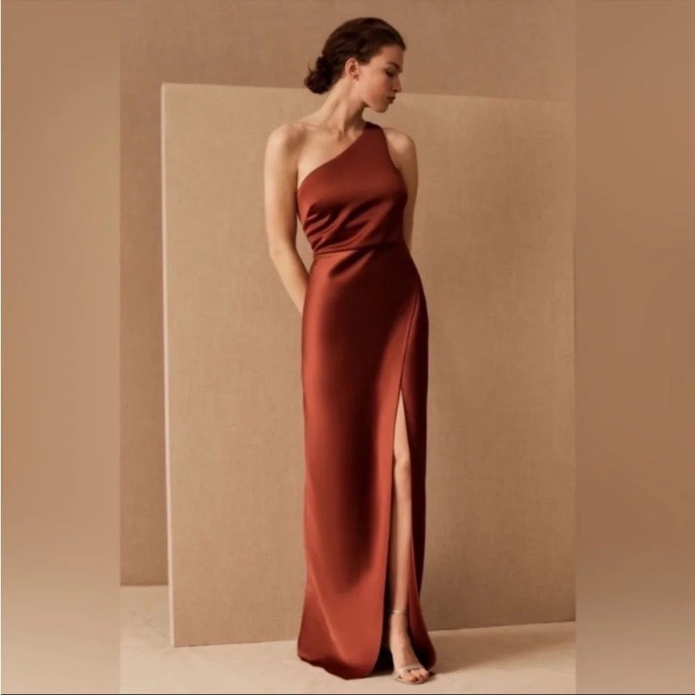 BHLDN Dylan One-Shoulder Satin Side-Slit Gown - Picture 2 of 9